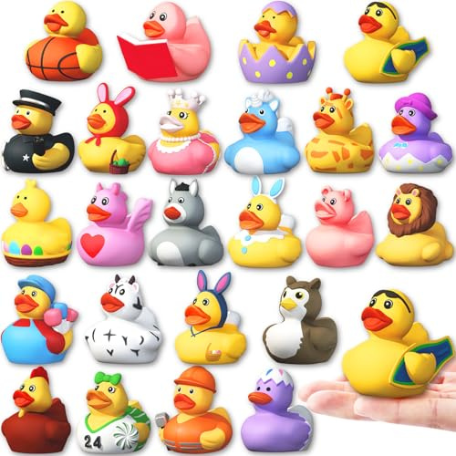 XIMISHOP 24 Pack Colorful Rubber Ducks,Novelty Cute Yellow Floating Bath Ducks for Kids Party Favors Basket Fillers Classroom Prizes