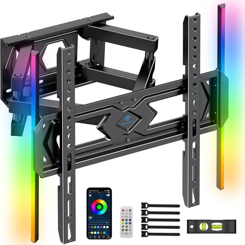 PERLESMITH Soporte TV Pared con Luces LED, para TVs 25″-70″, Soporte TV Brazo Dual Articulado con Movimiento Completo, Inclin y Giro, Luces Tra para TV con Sincron Musical, VESA Máx 400×400mm
