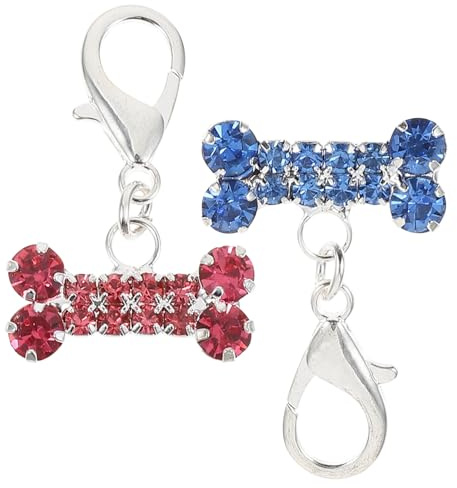 BAZEITFLOW Strassbesetzter Haustierhalsbandanhänger in Knochenform, 2 Stück