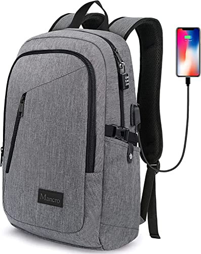 Laptop Backpack 15.6 inch, Anti-Theft Backpack Business School Bag for Men with USB Charging Port & Lock, Water Resistant Travel Anti Theft Bag Gifts for office,School Rucksack,Grey