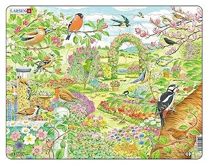 Larsen FH37 Bunte Blumen und Vögel in einem schönen Garten, 60 Stück Rahmenpuzzles Jigsaw Puzzle