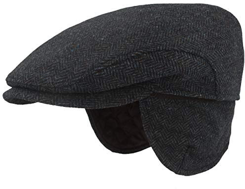 Breiter Bonnet d'hiver pour Homme avec Oreillettes Casquette Plate 100% Laine - avec Cache-Oreilles Rabattables - Doux pour la Peau et Confortable Bleu 62