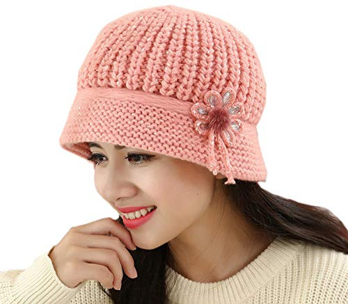 OverDose Damen Winter Street Style Mode Frauen Mädchen Blume Stricken häkeln Beanie Hut Winter warme Mütze Beret Faltbare Kappe