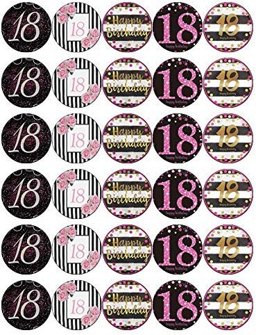 30 18th Birthday Black and Pink Cupcake Toppers Edible Wafer Paper Fairy Cake Toppers Birthday Cakes