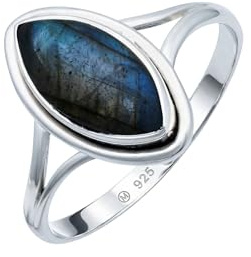 mantraroma Silberring Damen 925 Sterling Silber – ellipsenförmiger Edelstein Ring 6 x 12 mm, schlichter minimalistischer Damenschmuck modern elegant, Geschenk für Frauen