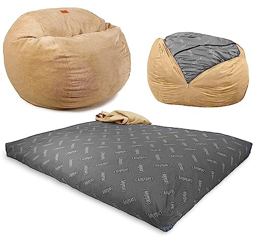 CordaRoy's Chenille-Sitzsack, umwandelbarer Sitzsack, Stuhl und Bett, maschinenwaschbarer Chenille-Stoffbezug, für Keller, Wohnzimmer, Spielzimmer, Schlafsaal und mehr, Kingsize, Hellbraun