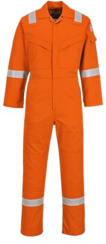 Portwest FR21 Men's Bizflame FR Lightweight Fireproof Coverall Flame Resistant Overall Anti-Static Welding Safety Boiler Suit 100% Cotton Reflective Knee Pad Pockets, Orange Tall, XL