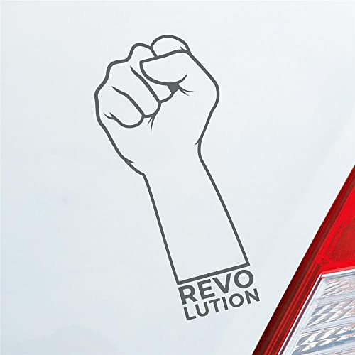 Hellweg Druckerei Auto Aufkleber Revolution Faust Fist Rebel Hand Veränderung Car 8x19 cm Grau Sticker Heckscheibenaufkleber