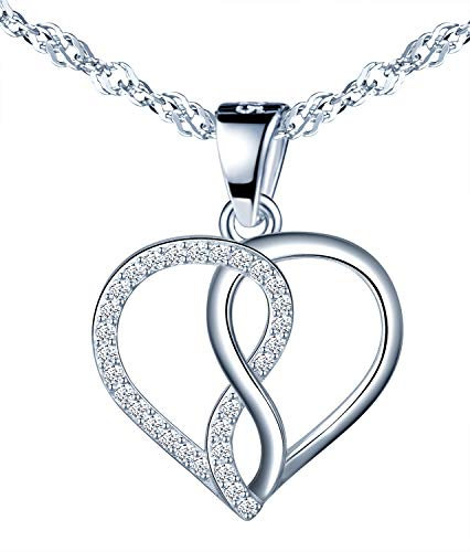 MicLee Damen Halskette 925 Sterling Silber Zirkonia Leeres Herz Unendlichkeit Zeichen Infinity Anhänger Kette mit Geschenkbeutel Super Geschenk für Paar Pärchen Mutter Tochter