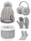 Tuopuda Wintermütze Handschuhe Damen Warme Beanie Winter Mütze Strickmütze Schal Gestrickte Handschuhe Verdickte Socken Plüsch Ohrenschützer Kombi Set Geschenk für Outdoor Sport Wärmen, Grau