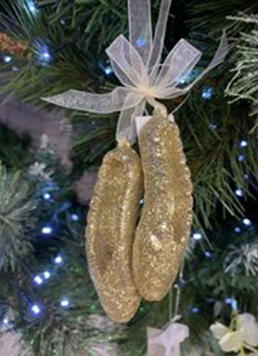 Gisela Graham Antique Gold Glitter Fairy Angel Ballet Shoes Hanging Christmas Tree Decoration