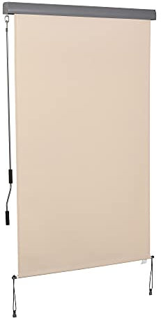 Outsunny toldo vertical toldo para balcón toldo vertical protección contra el viento cortina enrollable lateral cortina de privacidad con manivela tejido poliéster + aluminio crema blanco 200 x 120 cm