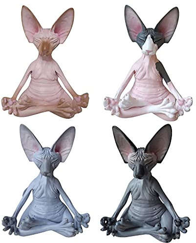 Gartendeko Statuen Gartenharz,Sphynx Katze Meditieren, Meditierende Denkende Katze Harzmaterial,Katze Buddha Meditation Katzenstatue Garten Outdoor Skulptur Dekoration,Sammlung Handwerk (4PC)