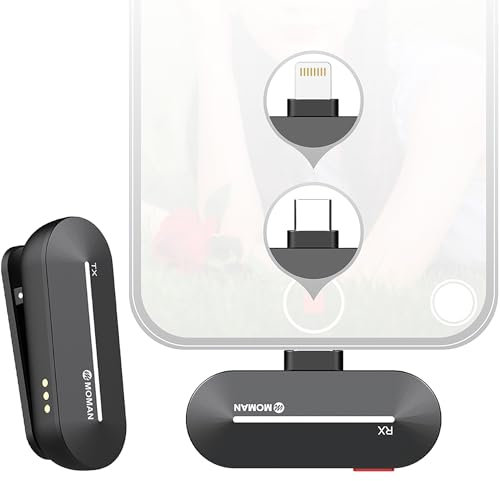 Moman Microfono Wireless Type CP1(C) 2,4 GHz Microfoni Esterni con Interfaccia Tipo c per iphone 15 USB-C Android Smartphone, Tablet, Laptop per YouTube, Vlogging, Microphone-Wireless-Smartphone-Pad