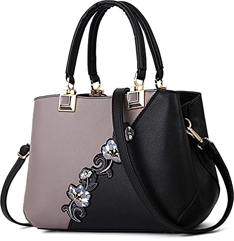 DIRRONA Handtasche Damen Groß – Umhängetasche & Tote Bag mit Blumenstickerei und Pom-Pom-Dekoration, ideal für Arbeit und Freizeit, Reisen oder Urlaub, Büro sowie Abendanlässe und Hochzeiten
