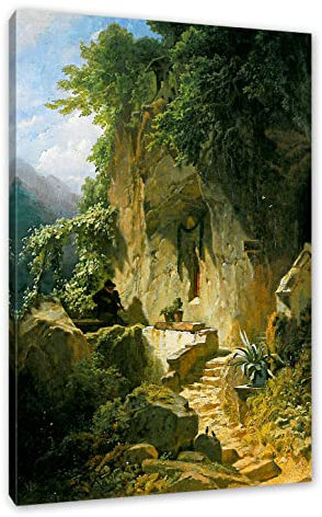 Carl Spitzweg - Musizierender Einsiedler als Leinwandbild / Größe: 100x70 cm / Wandbild / Kunstdruck / fertig bespannt, Weiß