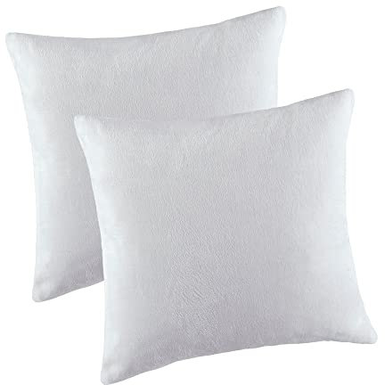 MALIKA Set 2er Kissenbezug Cashmer Touch Fleece Kissenhlle Sofakissen Kopfkissenbezug Kissenbezug Couchkissen, Gre:80 x 80 cm, Designe:Weiss