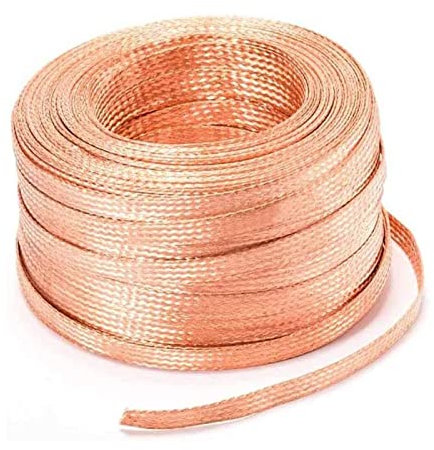 Flat bare copper braided tape, bare copper braided wire, ground wire, wear-resistant, for automotive wiring harness/aviation wiring harness, 5m long,10#