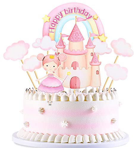 7 Stück Baby Girl Cake Toppers Kits Pink Castle Rainbow Cloud Baby Shower Cake Dekorationen für Mädchen Kinder Babyshower Birthday Party Supplies