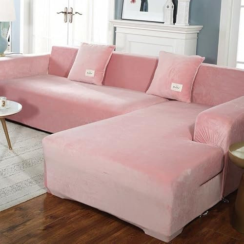 L-Förmige Sofabezug Samt Sofahusse L U Form Rechts Links Couchbezug Sofabezüge Für 1 2 3 4 Sitzer Elastische Couch Bezug Sofa Überzug Ecksofa Sofa Hussen Abdeckung ( Color : Rosa , Size : 190-230cm )