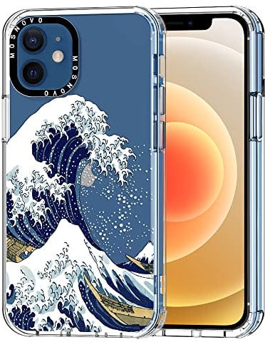 MOSNOVO Case for iPhone 12 & iPhone 12 Pro, [Buffertech 6.6ft Military-Grade Drop Protection] [Anti Peel Off Tech] Clear TPU Bumper Phone Case Cover Design - Great Wave