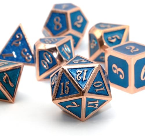 HNCCESG - Set di dadi in metallo poliedrici Dungeons and Dragons, set di dadi poliedrici per giochi di ruolo MTG RPG da tavolo Shadowrun Pathfinder giochi da tavolo D20 D12 D10 D8 D6 D4 (blu rame)