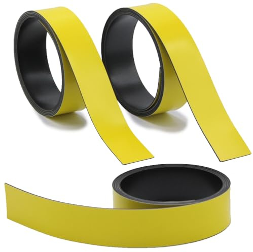 Magstick 3 Stück Magnet-Streifen Gelb je 100 x 2 cm zuschneidbar - mag254 | Format 2 cm breit / 99,2 cm lang / 0,85 mm stark, permanent beschreibbar, Vielseitig einsetzbar - Zuschneidbar