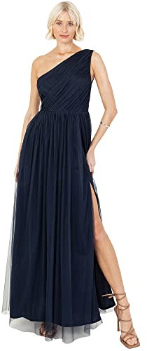 Anaya with Love Damen Womens Ladies Maxi One Cold Shoulder Dress with Slit Split Sleeveless Prom Wedding Guest Bridesmaid Ball Evening Gown Kleid, Navy Blue, 36 EU