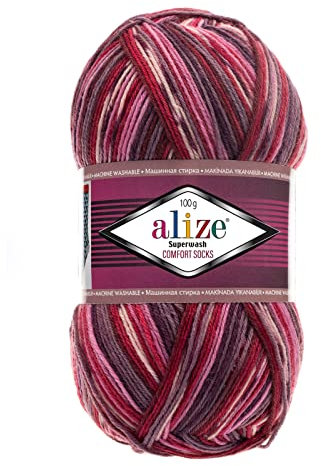 100g Sockenwolle Superwash Comfort 4-fädig Schurwolle Sockengarn Farbauswahl, Farbe:2698 rosa violett rot