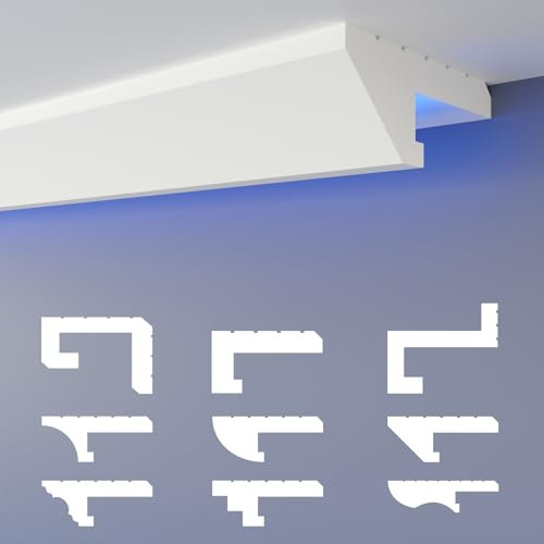 HEXIMO LED Perfil de sombra Molduras de estuco, iluminación indirecta Techo de placas de yeso de poliestireno XPS luz abocinada (Muestra HLED 12)