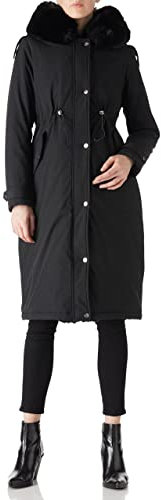 Giolshon Damen Parka Jacke Lange Kunstpelz gefüttert Sherpa Kapuze Kordelzug Mantel 7614 Schwarz XL