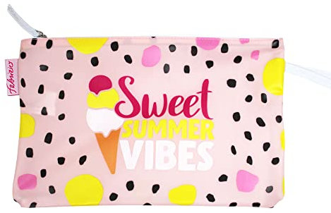Haus und Deko Bikini Wetbag Sweet Summer Pink, wasserdichte Badetasche, Bikini Bag im Sommer Design, Nasstasche für Unterwegs, Schwimmbeutel für Urlaub, Strand, Schwimmbad