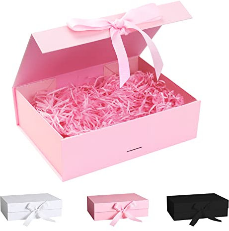 Geschenkbox Mit Schleife, Deckel und Schleifenband - Magnetische Box Mit Geschreddertem Papier für Hochzeit, Geburtstag, Weihnachten, Jubiläum