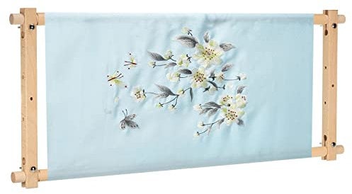 PATIKIL Nadelspitze Stickerei Wandteppich Schriftrolle Rahmen 33x12 Buche Holz Kreuz Stickrahmen Nadelspitze Halter Quilten Reifen Stand Rahmen für Nähen