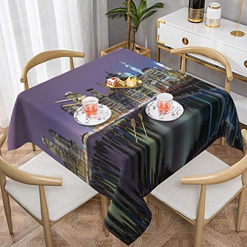 WOWBED New York City bedruckte quadratische Tischdecke, wasserabweisend, auslaufsicher, waschbar, für Hochzeiten, Bankette, Restaurant und Partys