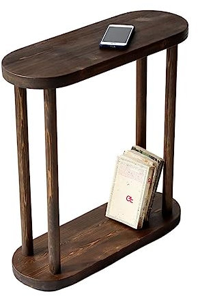 GENESIS WOODESIGN Table d'appoint ovale en bois massif - Table d'appoint étroite - Petite table basse (noyer foncé, taille XL)