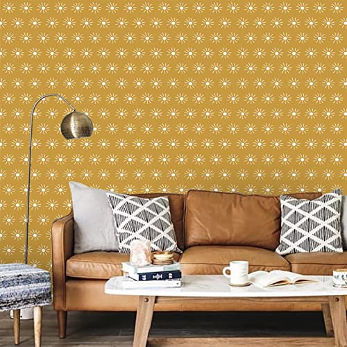Papier Peint Soleil Jaune Moutarde Papier Peint Adhesif Mural Imperméable Papier Adhesif pour Meuble Chambre Salon Cuisine Decoration Vinyle Papier Autocollant pour Meuble 1P (40x100cm)