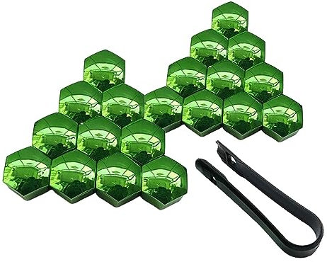 Ronyme 20 Stück Auto Radschraubenkappen Außendekoration mit Clip Werkzeug Anti-Rost-Schraubenkappen Abdeckkappen für Radschrauben, Grün 17mm