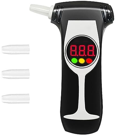 kyaoayo Alkoholtester, Atemalkoholmessgerät, Halbleiter Sensorik, Akkurater Professioneller Alkohol Tester mit LCD Bildschirm und Akustischem Alarm, Tragbar Alkoholtester mit 3 Mundstücke