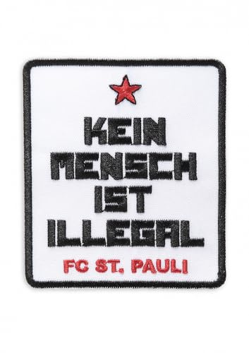 FC St. Pauli - Kein Mensch ist illegal - Aufnäher Applikation Patch Schwarz/rot/weiß, 7 x 8,5 cm