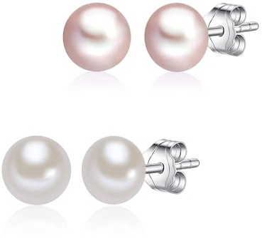 Lulu Jane Damen Set (Ohrringe 2er) 925/- Sterling Silber | rhodiniert, Ohrstecker, Süßwasser-Zuchtperle, ca. 6,0 - 7,0 mm, weiß, button, 2er Set