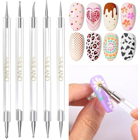 SAVILAND 5Pcs Nail Dotting Tool: Nail Art Brushes Double Ended Nail Dotting Tool Nail Art Tools DIY Painting Dotting Drawing Nail Art Pens for Professional Nail Enthusiastic Salon