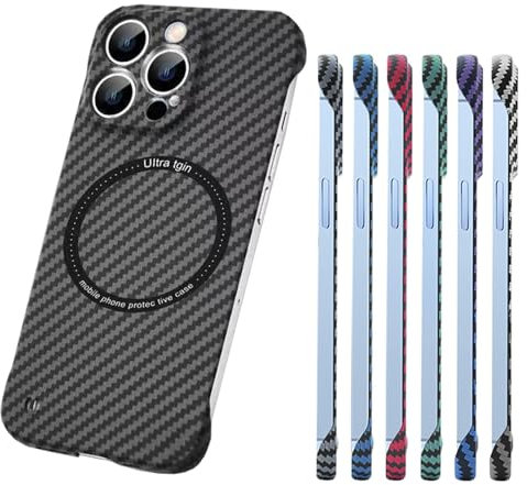 GodbTG Carbon Fiber Texture Frameless for Magnetic Charging for iPhone 16/15/14/13/12/11 Pro Pro Max Case (15 Pro Max,Schwarz)