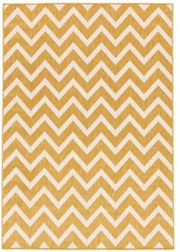 RugVista Capri In & Outdoor-Teppich, Rechteckig, 140 x 200 cm, Gelb | Moderne, Mittlerer Stapel, Nur Handwäsche, Oeko-Tex 100, UV-beständig, Küche, Patio
