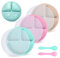 Lot de 3 Assiette Ventouse pour Bébé, 3 Couvercles, 1Cuillères, 1 Fourchettes,Ensemble d'Alimentation pour Bébés en Silicone sans BPA,Pour Les Tout-petits Et L'auto Alimentation