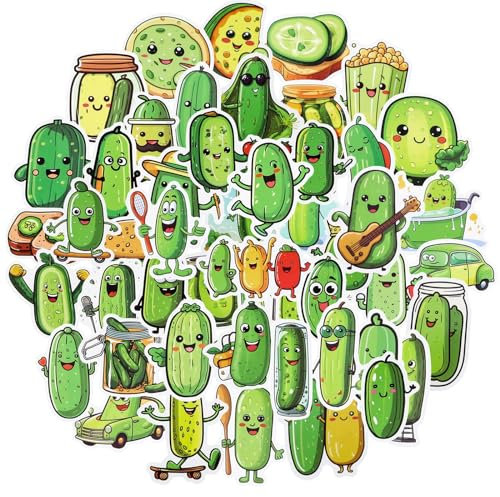 Andibro 50 Stück Pickle Aufkleber,Aesthetics Cartoon Aufkleber wasserfeste lustige Aufkleber niedliche Wasserflaschen Aufkleber für Laptop Telefon Journaling Scrapbooking Notebook