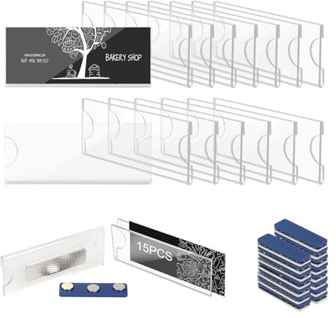 EFUTURETIME 15er-Set Namensschilder Magnetisch, 75 x 32 mm, Transparent Kunststoff Namensschild Magnet für Kleidung, Name Tag Magnet mit 3 Punkt starkem Magnet Selbstklebend