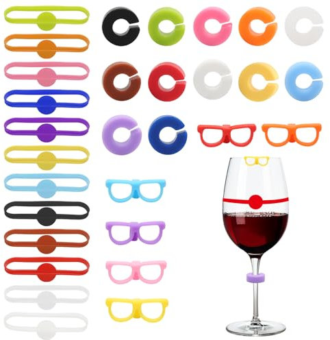 MAIXINNEW 30 Pcs Silicone Glass Markers for Drinks, Multicolour Wine Marker Reusable, Barware Glassmarker Unique for Party Camping Wedding