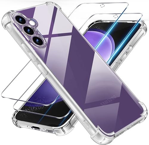 Tentoki 3 en 1 Verre Trempé et Coque pour Samsung Galaxy S23 FE 5G, [Coussin d'air Intégré] Anti-Jaunissement Souple TPU Bumper Coque Protection pour Samsung 23FE 5G, Transparente