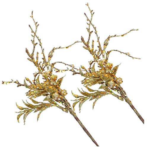 FUNOMOCYA 2St Christbaumschmuck Weihnachtsglitzerblattspray glitzernde Beerenzweige Weihnachten weihnachtsdeko Christbaum Spray Blumenstrauß selber Machen Glitter-Blatt-Spray Schaum Golden